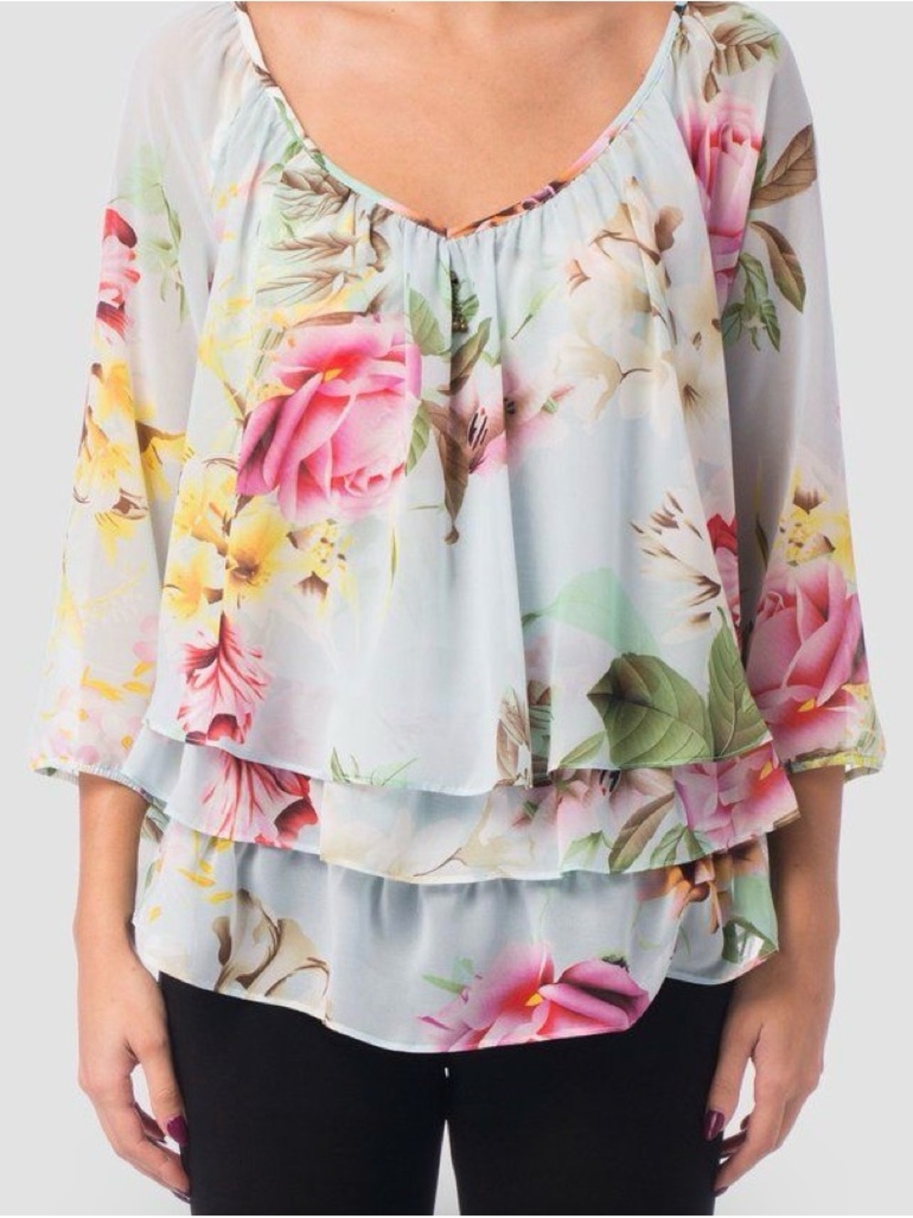 Joseph Ribkoff Mint Green Floral Layered Chiffon Blouse Top Plus Size 20